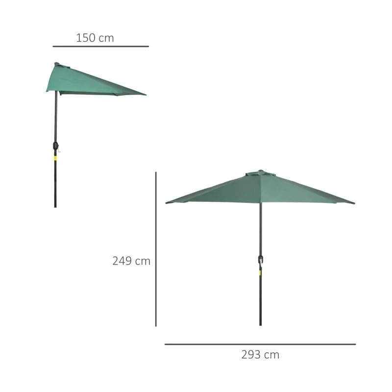 Outsunny 3m Half Round Balcony Parasol - Green - 84D-008GN - Image 3
