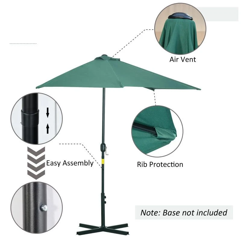 Outsunny 3m Half Round Balcony Parasol - Green - 84D-008GN - Image 8