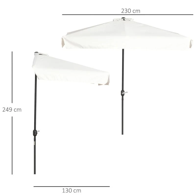 Outsunny 2.3m Half Round Parasol - Cream White - 84D-008V01CW - Image 3