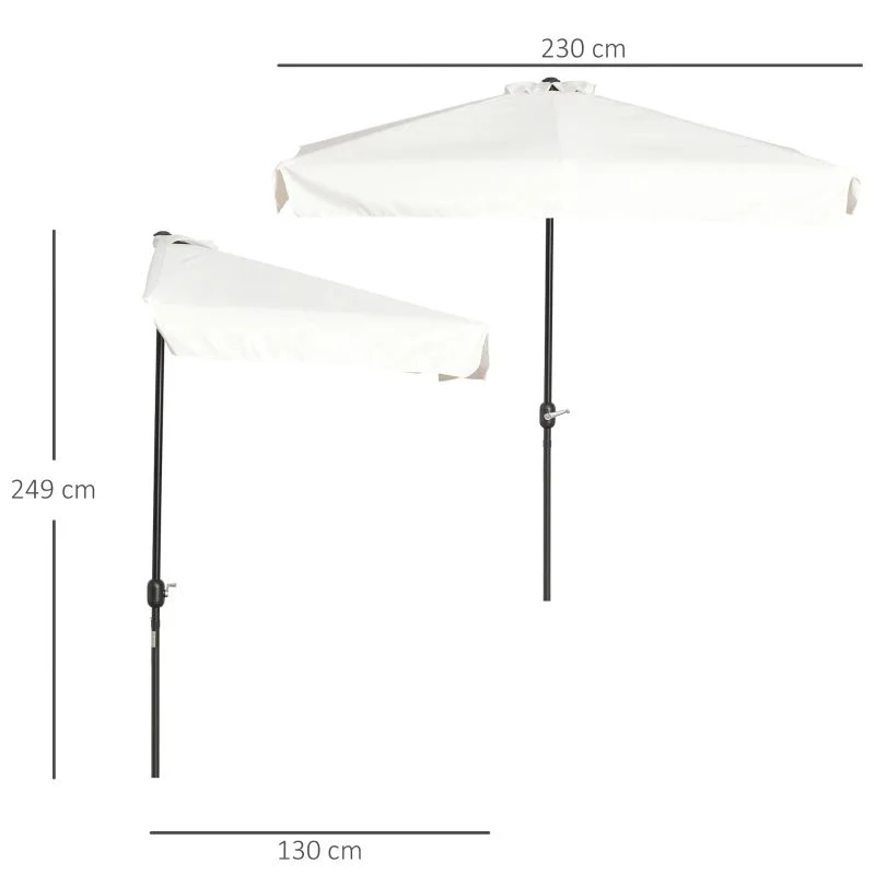 Outsunny 2.3m Half Round Parasol - Cream White - 84D-008V01CW - Image 10