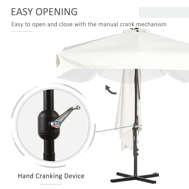 Outsunny 2.3m Half Round Parasol - Cream White - 84D-008V01CW - Image 9