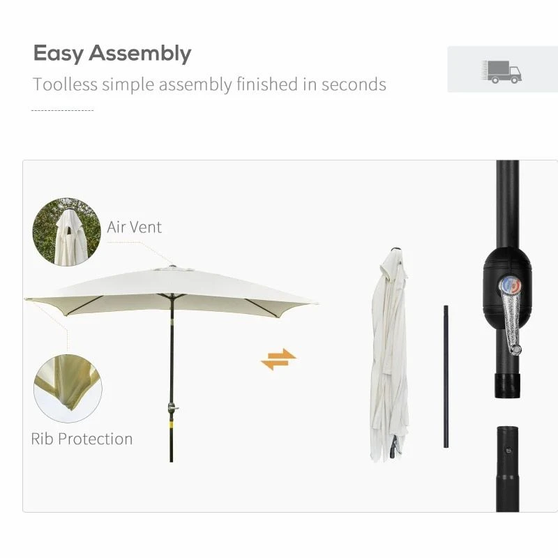 Outsunny 195Lx295Wx240Hcm Umbrella Parasol - White - 84D-013CW - Image 7