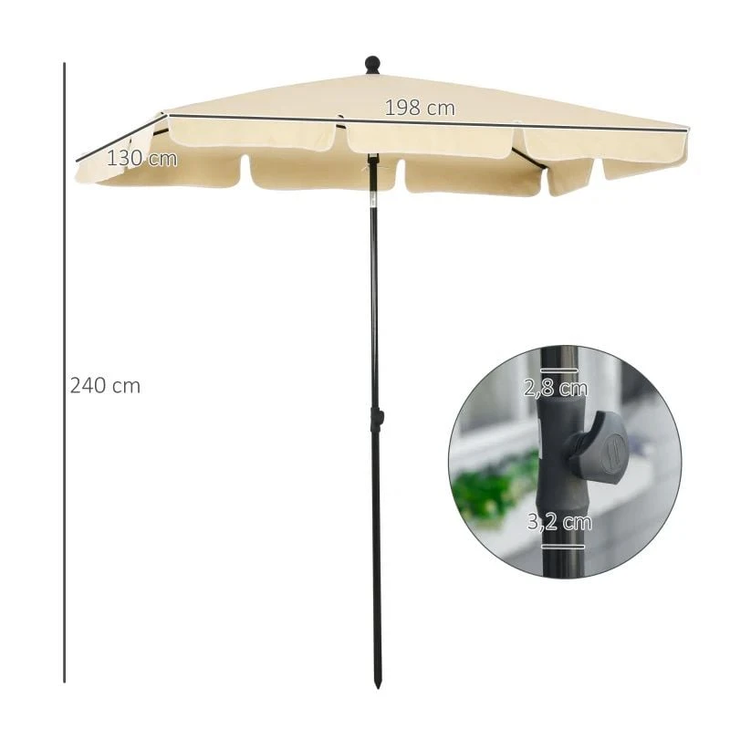 Outsunny 2 X 1.25m Rectangular Tilt Aluminium Parasol Patio - Beige - 84D-016BG - Image 9