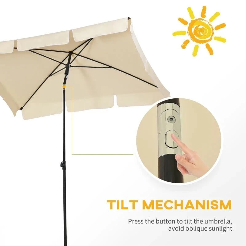 Outsunny 2 X 1.25m Rectangular Tilt Aluminium Parasol Patio - Beige - 84D-016BG - Image 8
