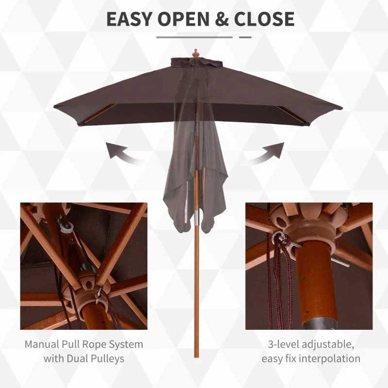 Outsunny Wooden Patio Parasol 6 Ribs - Coffee - 84D-017CF - Image 5