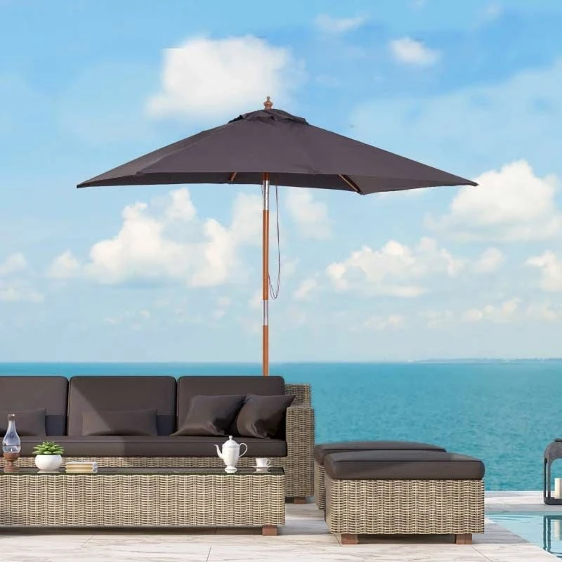 Outsunny 2m X 1.5m Tilt Mechanism Bamboo Wooden Parasol - Deep Grey - 84D-017CG - Image 10