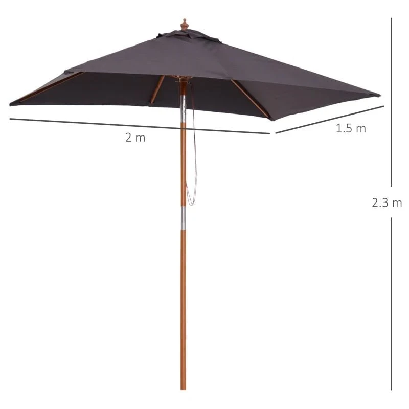 Outsunny 2m X 1.5m Tilt Mechanism Bamboo Wooden Parasol - Deep Grey - 84D-017CG - Image 9