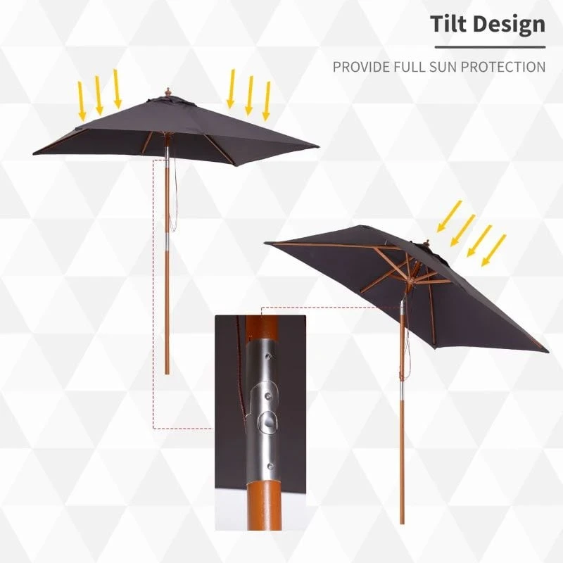 Outsunny 2m X 1.5m Tilt Mechanism Bamboo Wooden Parasol - Deep Grey - 84D-017CG - Image 8
