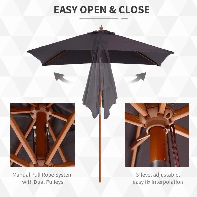 Outsunny 2m X 1.5m Tilt Mechanism Bamboo Wooden Parasol - Deep Grey - 84D-017CG - Image 6