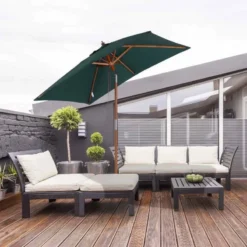 Outsunny Garden Parasol Solid Wood Pole Tilting Canopy - Green - 84D-017GN