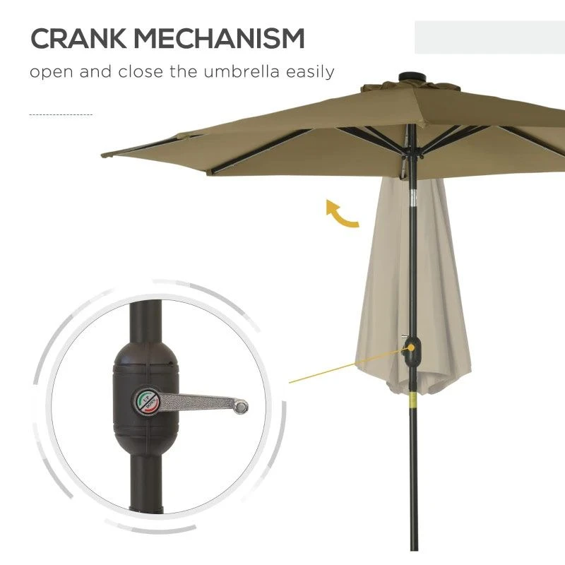 Outsunny 24 LED Solar Powered Parasol Umbrella - Brown - 84D-018BN - Image 10