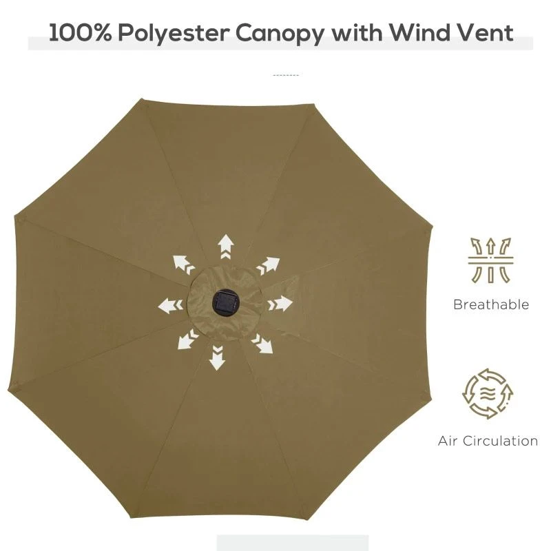 Outsunny 24 LED Solar Powered Parasol Umbrella - Brown - 84D-018BN - Image 8