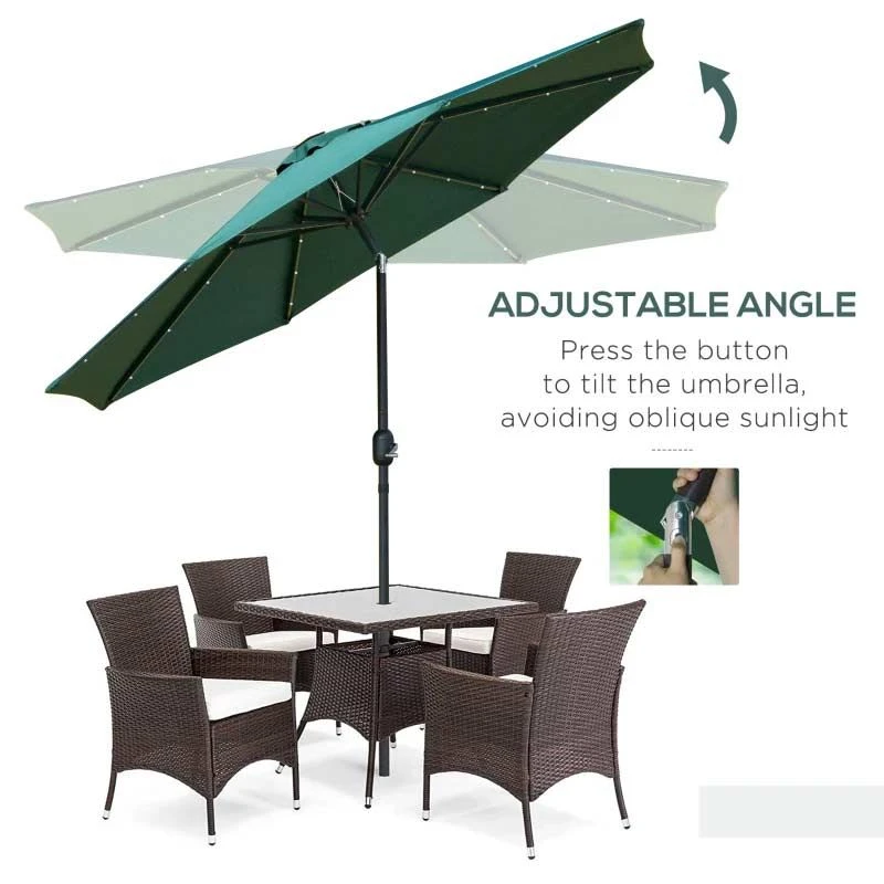 Outsunny 2.7m LED Patio Parasol With Push Button Tilt Crank & 8 Rib - Green - 84D-018GN - Image 5