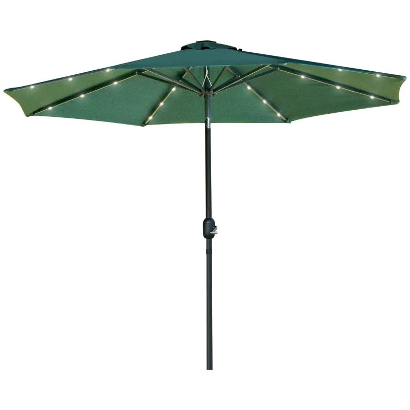 Outsunny 2.7m LED Patio Parasol With Push Button Tilt Crank & 8 Rib - Green - 84D-018GN - Image 2
