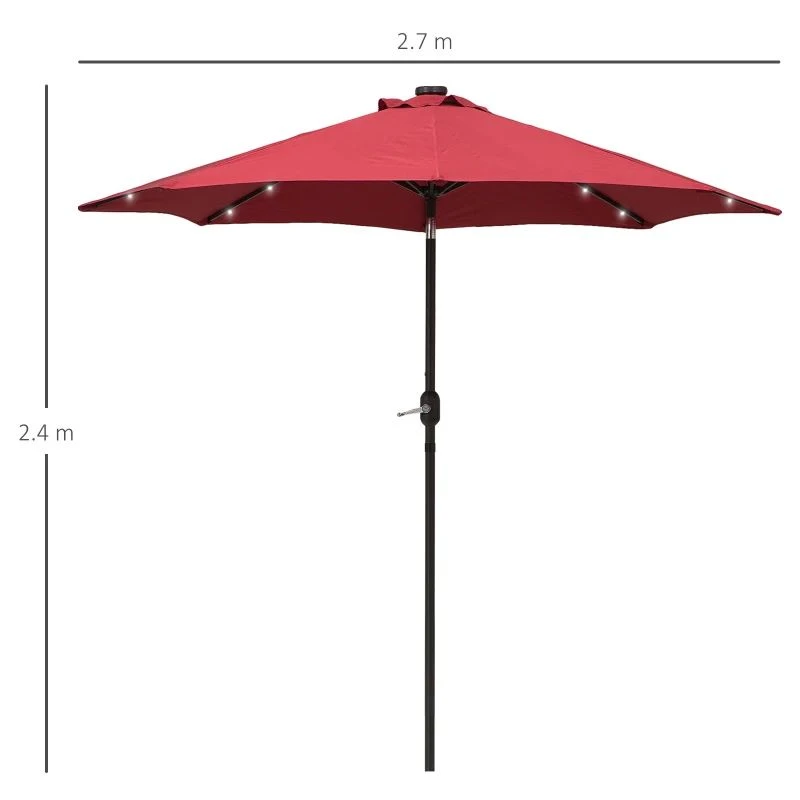 Outsunny 24 LED Solar Powered Parasol Umbrella - Wine Red - 84D-018WR - Image 10