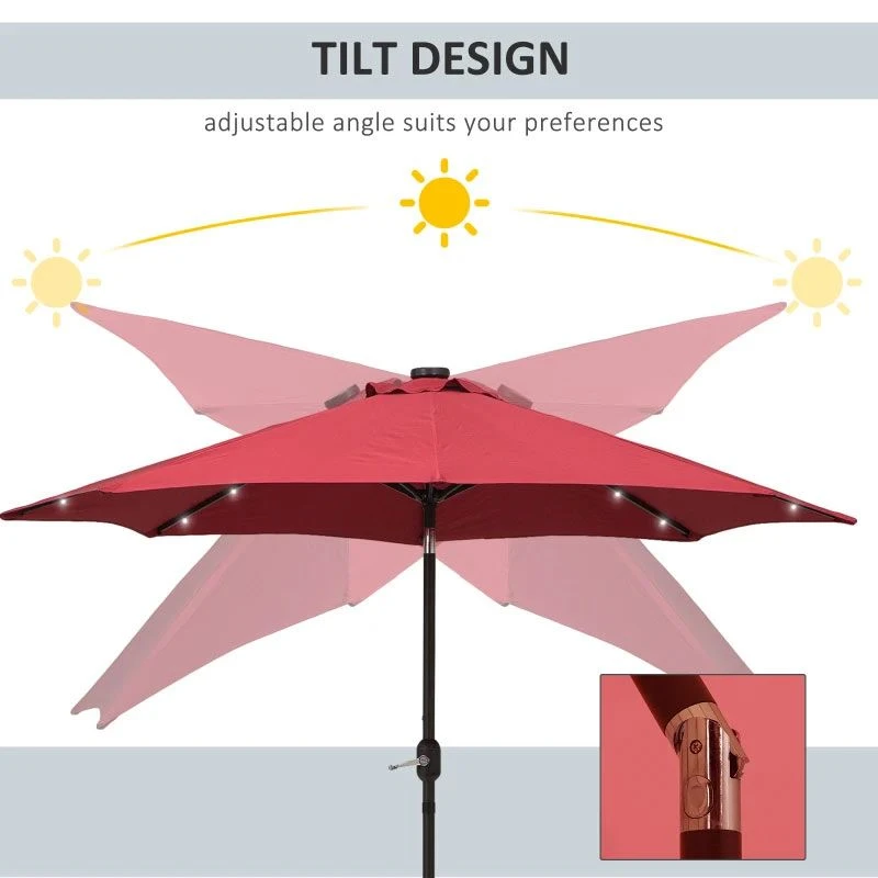 Outsunny 24 LED Solar Powered Parasol Umbrella - Wine Red - 84D-018WR - Image 9