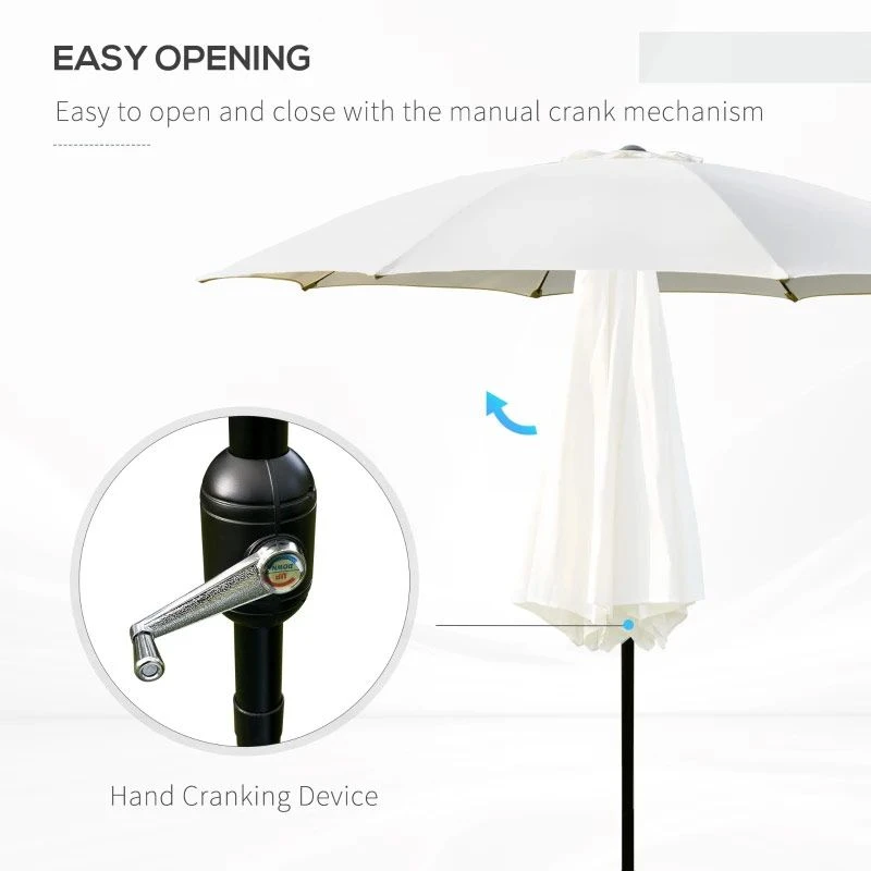 Outsunny 2.6m Umbrella Parasol - Cream White - 84D-023CW - Image 7