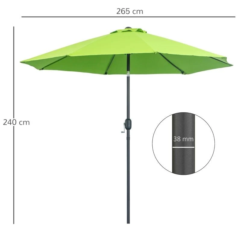 Outsunny 2.7m Tilt Patio Parasol - Light Green - 84D-023YG - Image 10