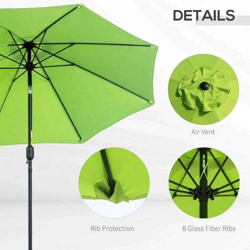 Outsunny 2.7m Tilt Patio Parasol - Light Green - 84D-023YG - Image 7