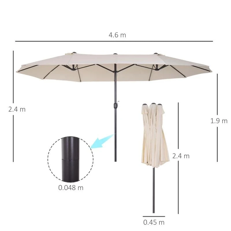 Outsunny 4.6m Double-Sided Parasol - Beige - 84D-030V01CW - Image 10