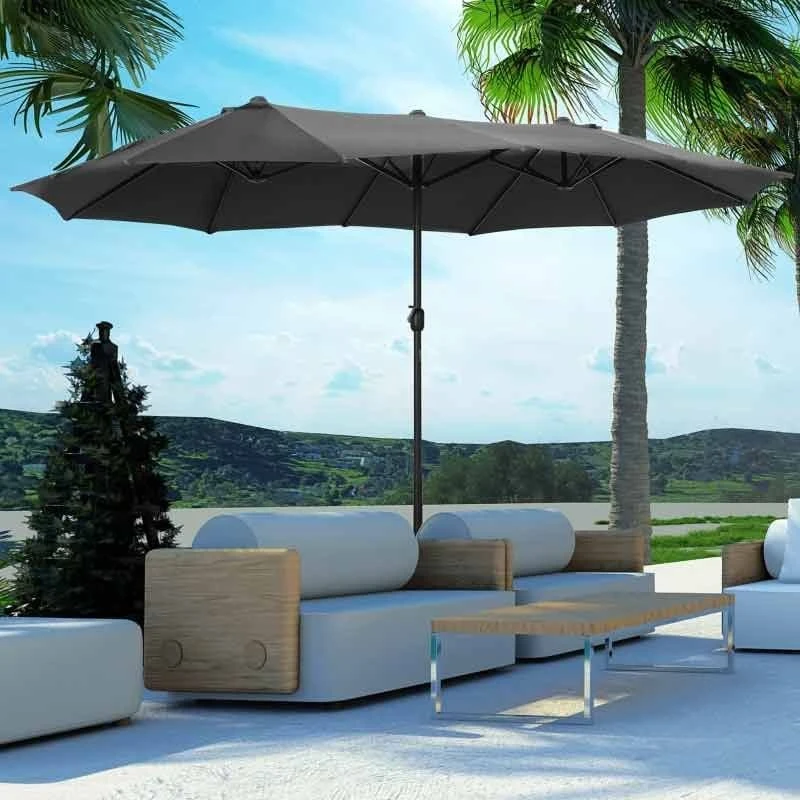 Outsunny 4.6m Double-Sided Crank Sun Shade With Cross Base - Grey - 84D-030V02GY - Image 2