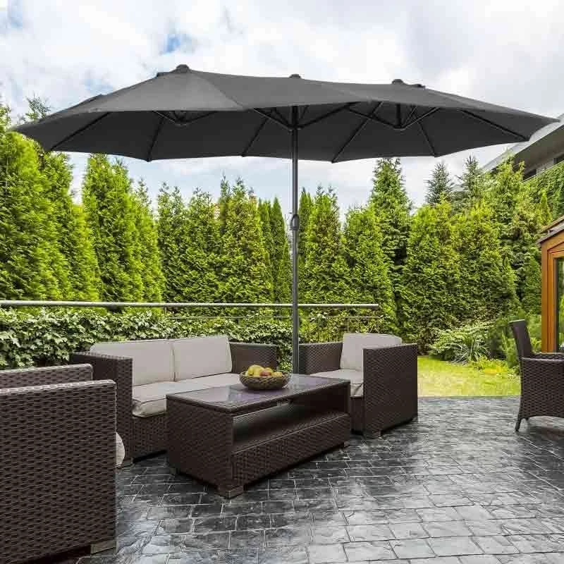 Outsunny 4.6m Double-Sided Crank Sun Shade With Cross Base - Grey - 84D-030V02GY