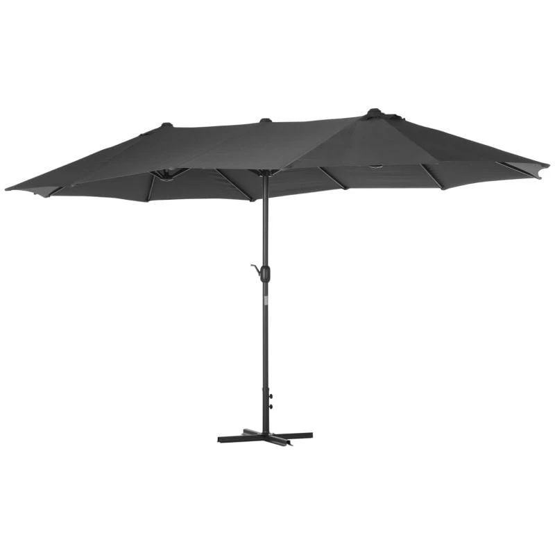 Outsunny 4.6m Double-Sided Crank Sun Shade With Cross Base - Grey - 84D-030V02GY - Image 3
