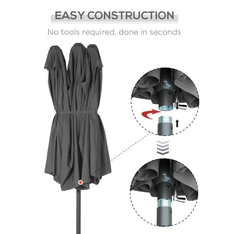 Outsunny 4.6m Double-Sided Crank Sun Shade With Cross Base - Grey - 84D-030V02GY - Image 8