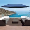 Outsunny 4.6m Double-Sided Crank Sun Shade With Cross Base - Dark Blue - 84D-031V02BU