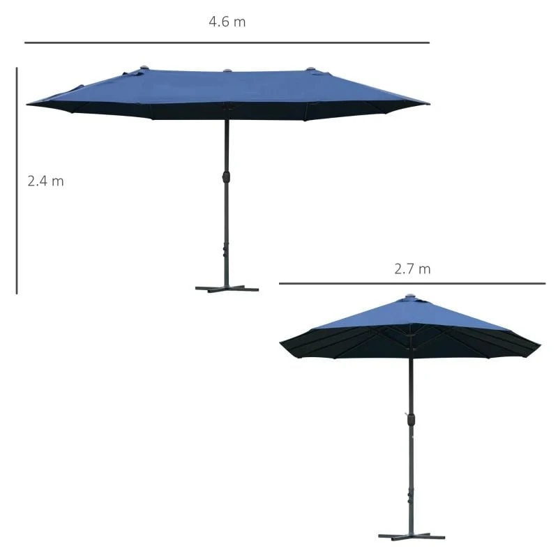 Outsunny 4.6m Double-Sided Crank Sun Shade With Cross Base - Dark Blue - 84D-031V02BU - Image 9