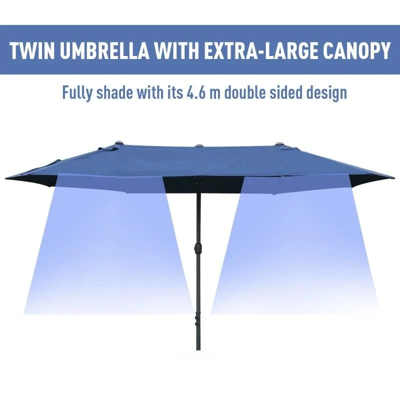 Outsunny 4.6m Double-Sided Crank Sun Shade With Cross Base - Dark Blue - 84D-031V02BU - Image 8