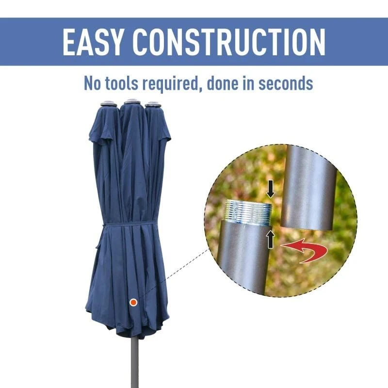 Outsunny 4.6m Double-Sided Crank Sun Shade With Cross Base - Dark Blue - 84D-031V02BU - Image 6