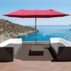 Outsunny 4.6m Double-Sided Crank Sun Shade With Cross Base - Wine Red - 84D-031V02WR