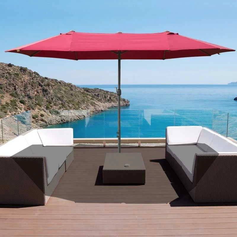 Outsunny 4.6m Double-Sided Crank Sun Shade With Cross Base - Wine Red - 84D-031V02WR