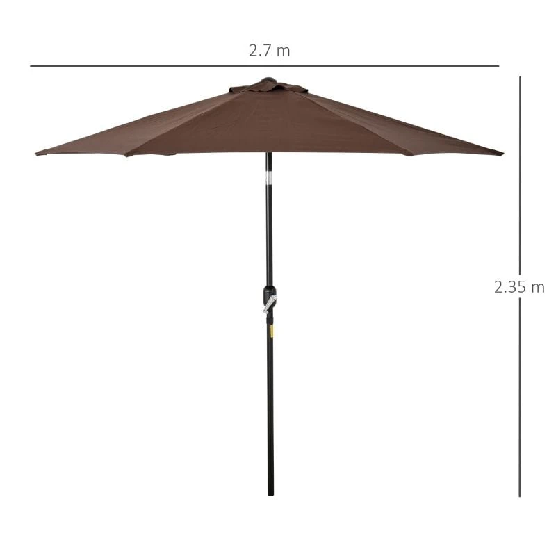Outsunny 2.7m Patio Parasol With Tilt Crank - Coffee - 84D-032CF - Image 9