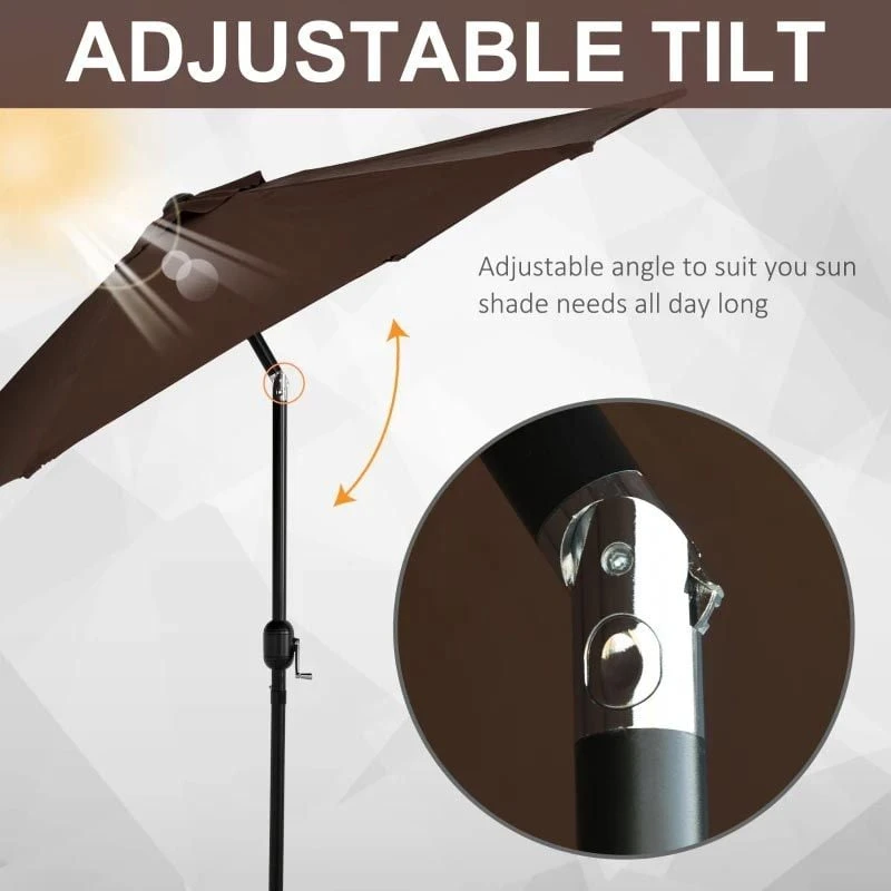Outsunny 2.7m Patio Parasol With Tilt Crank - Coffee - 84D-032CF - Image 7