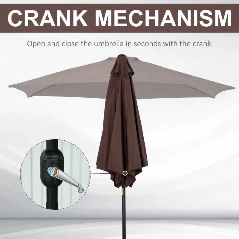 Outsunny 2.7m Patio Parasol With Tilt Crank - Coffee - 84D-032CF - Image 6