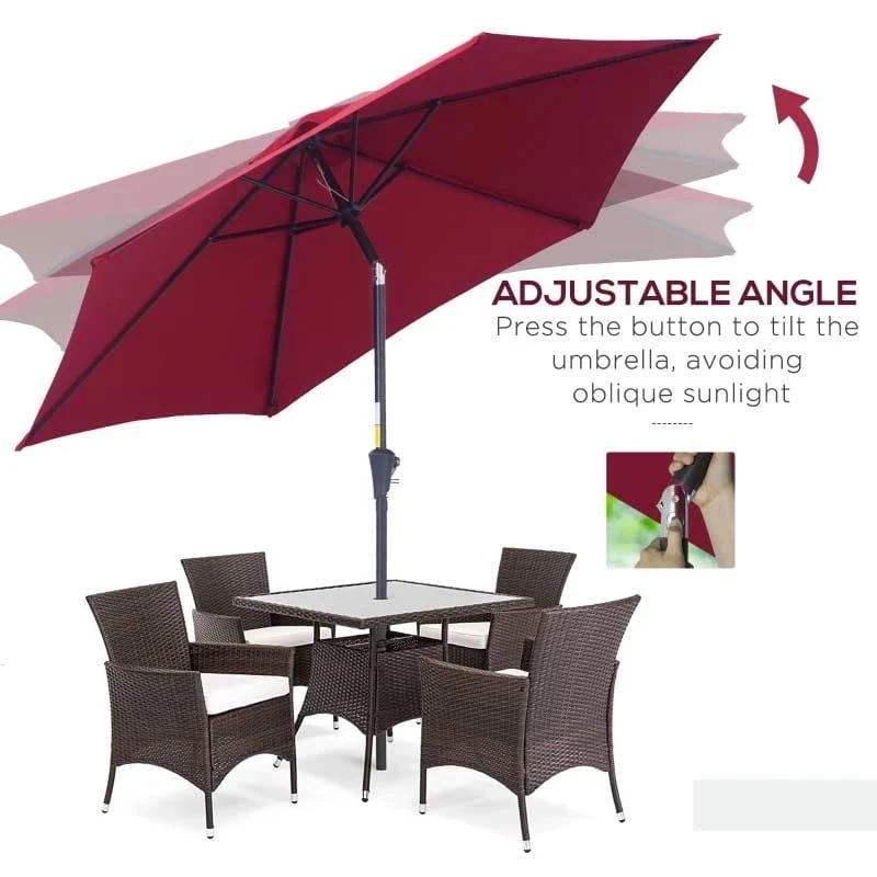 Outsunny 2.7m Patio Umbrella Aluminium Frame - Wine Red - 84D-032WR - Image 8