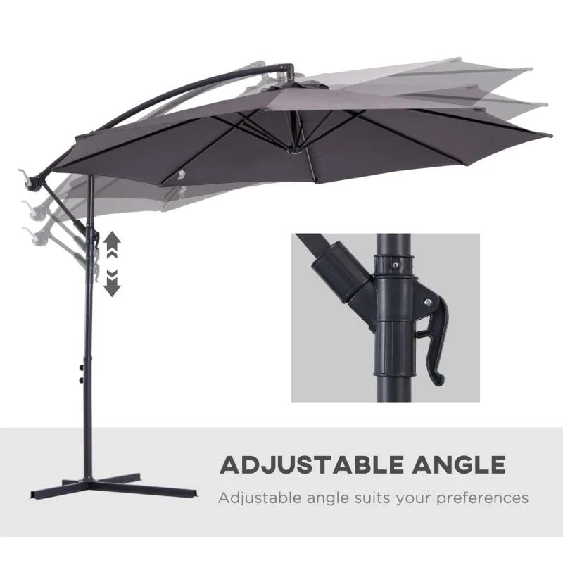 Outsunny 3m Cantilever Hanging Banana Steel Umbrella Parasol - Dark Grey - 84D-037GY - Image 7