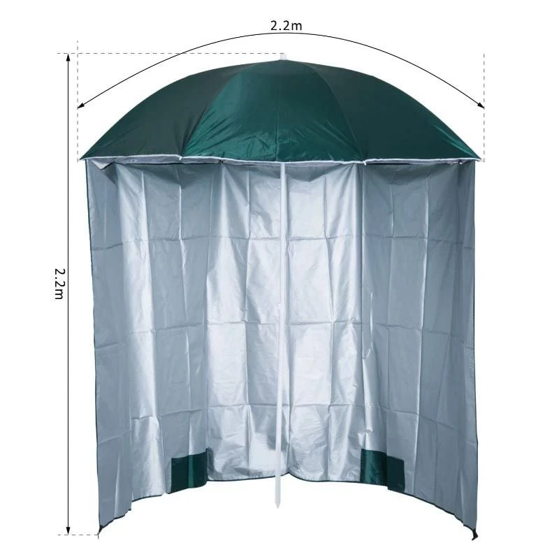 Outsunny 2.2m Fishing Umbrella Parasol With Side - Dark Green - 84D-038GN - Image 9