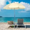 Outsunny 2.2m Tilt Beach Parasol - Cream White - 84D-039CW