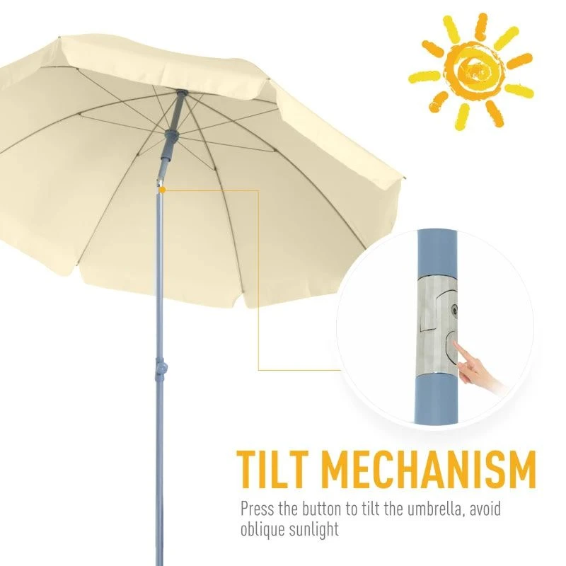 Outsunny 2.2m Tilt Beach Parasol - Cream White - 84D-039CW - Image 7