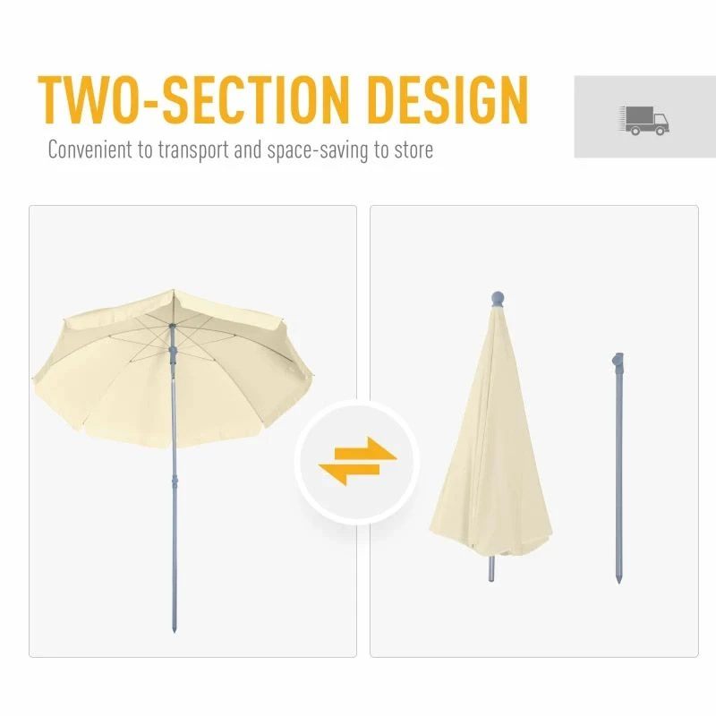 Outsunny 2.2m Tilt Beach Parasol - Cream White - 84D-039CW - Image 6