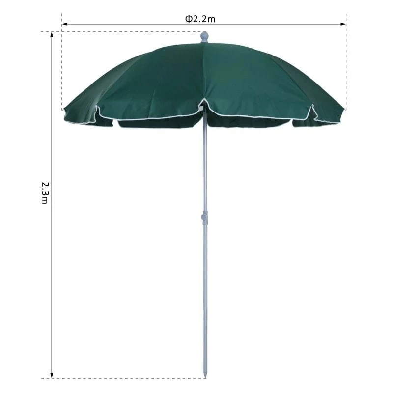 Outsunny Beach Umbrella Parasol 2.2m - Dark Green - 84D-039GN - Image 3
