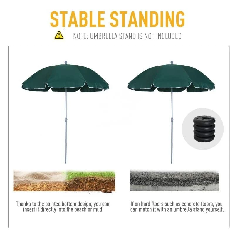 Outsunny Beach Umbrella Parasol 2.2m - Dark Green - 84D-039GN - Image 10