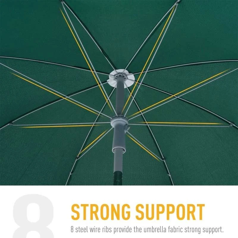 Outsunny Beach Umbrella Parasol 2.2m - Dark Green - 84D-039GN - Image 9