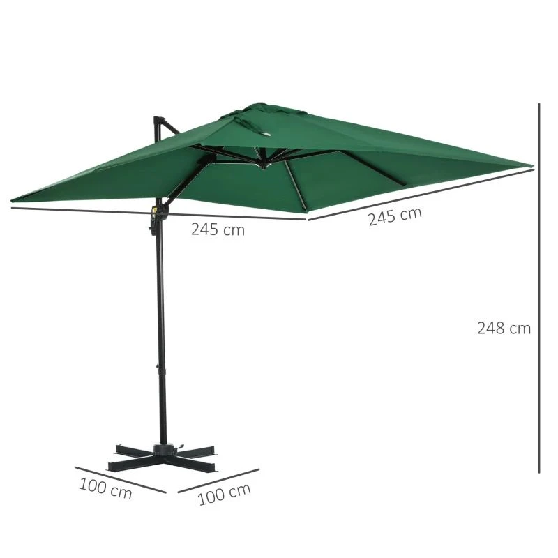 Outsunny Square Parasol With 360° Rotation 245Lx245Wx248Hcm - Green - 84D-051V00GN - Image 10