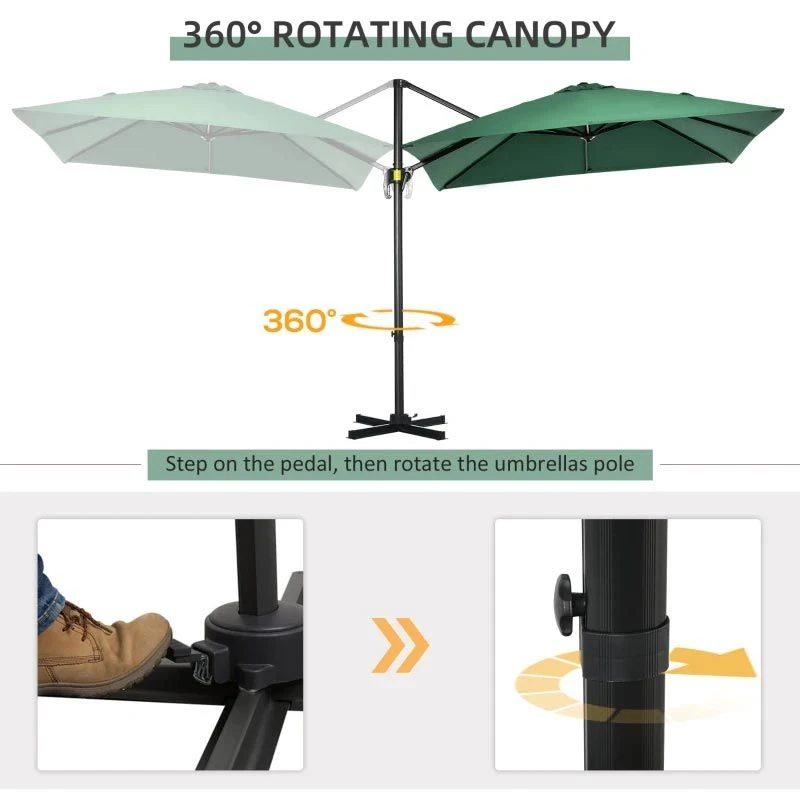 Outsunny Square Parasol With 360° Rotation 245Lx245Wx248Hcm - Green - 84D-051V00GN - Image 9