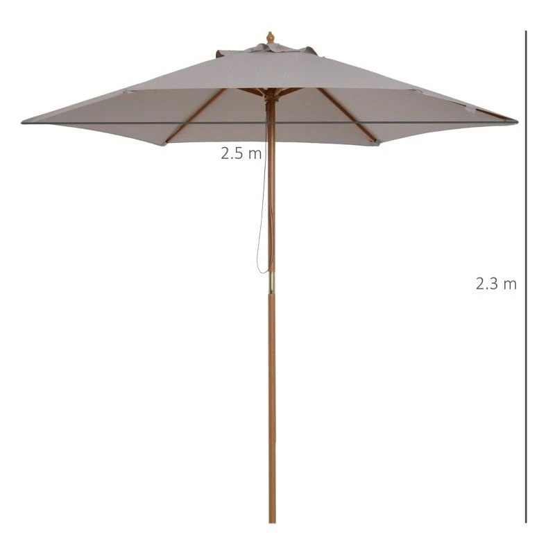 Outsunny 2.5m Wooden Parasol - Grey - 84D-056GY - Image 10