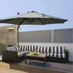 Outsunny 3m Cantilever Hanging Offset Parasol 360° Rotation With Base - Dark Grey - 84D-065CG
